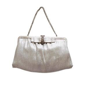 1960s Vintage Ande Silver Lame Handbag - Evening Bag - Bow Detail